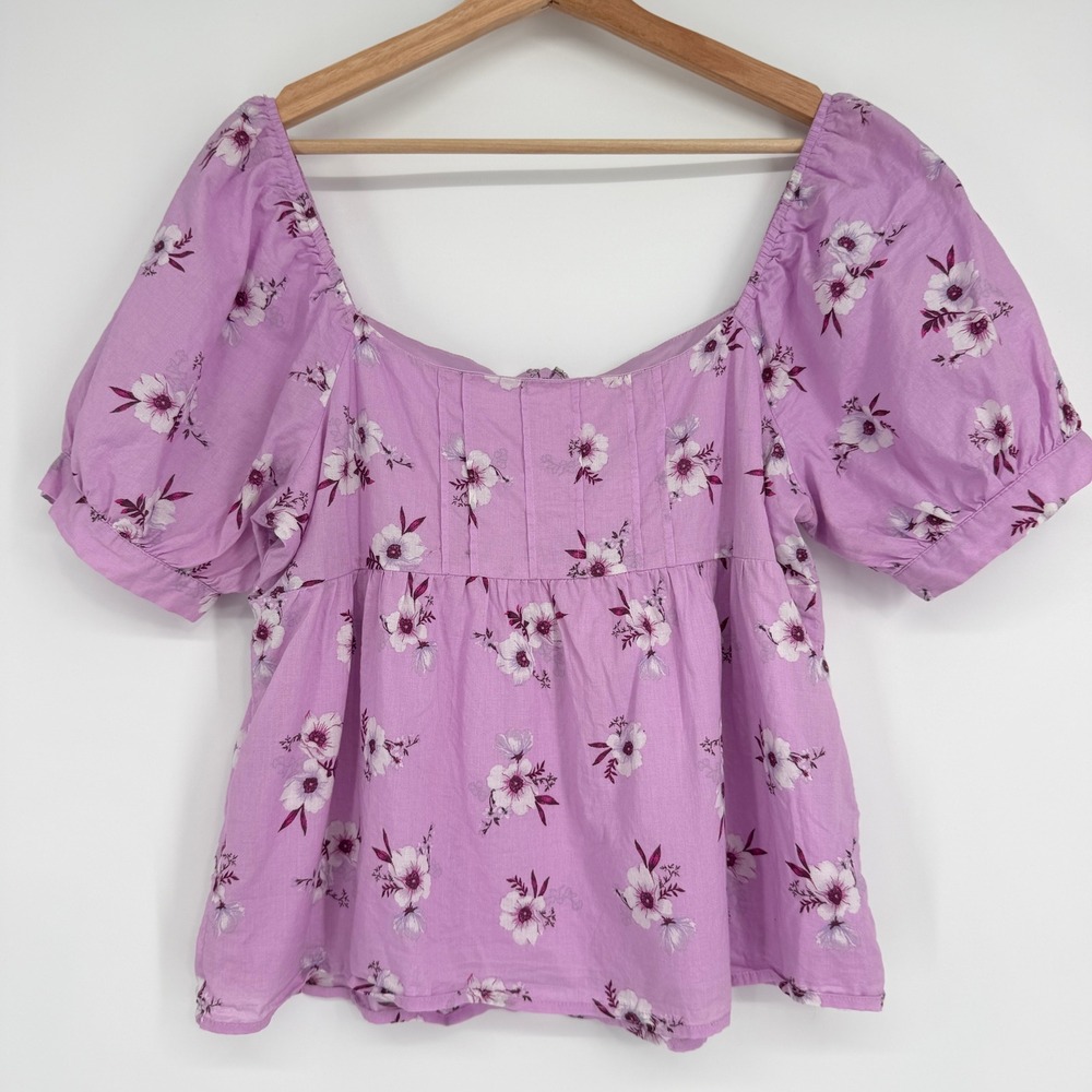 Francesca's Mi Ami Women's Floral Puff Sleeve Purple Babydoll Top Blouse Cottage